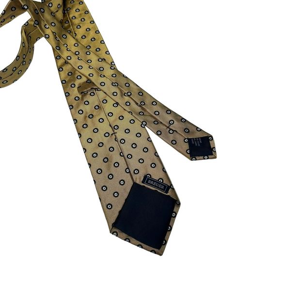 Breuer Gold Geometric Polka Dot 100% Silk Mens Necktie Made in France Luxury Tie - Picture 2 of 5